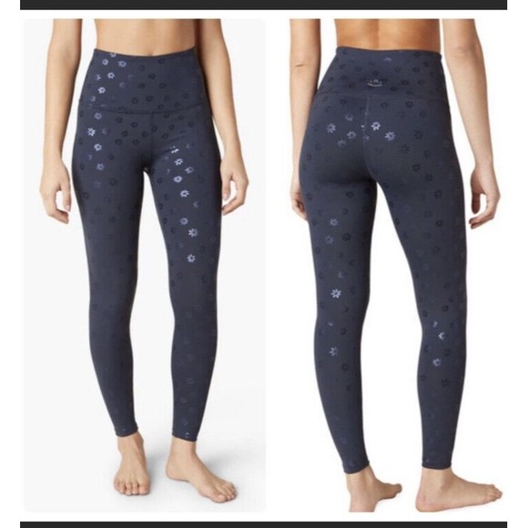Beyond Yoga Pants - Beyond Yoga Brand Small leggings Yoga Shiny Blue Daisy High Waisted Reflective